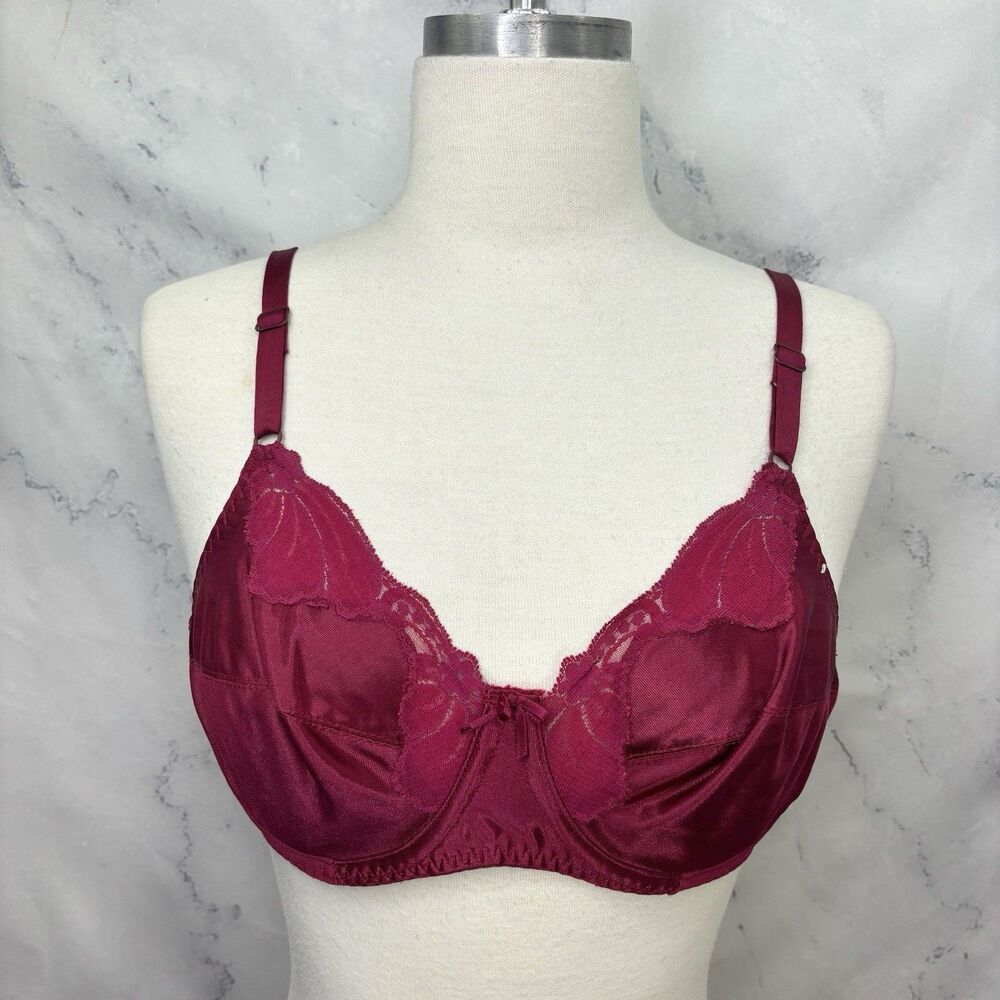 Vintage Maidenform Day dreams Bra 34B Satin Lace Underwire Burgundy Union label